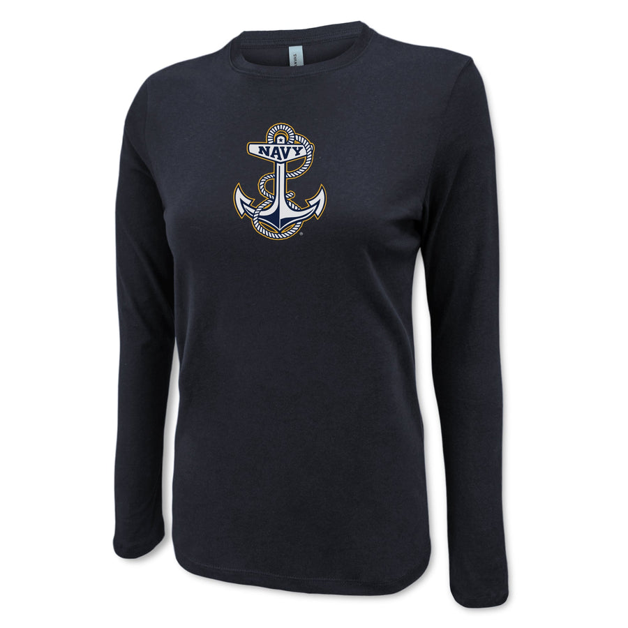 Navy Anchor Ladies Center Chest Long Sleeve