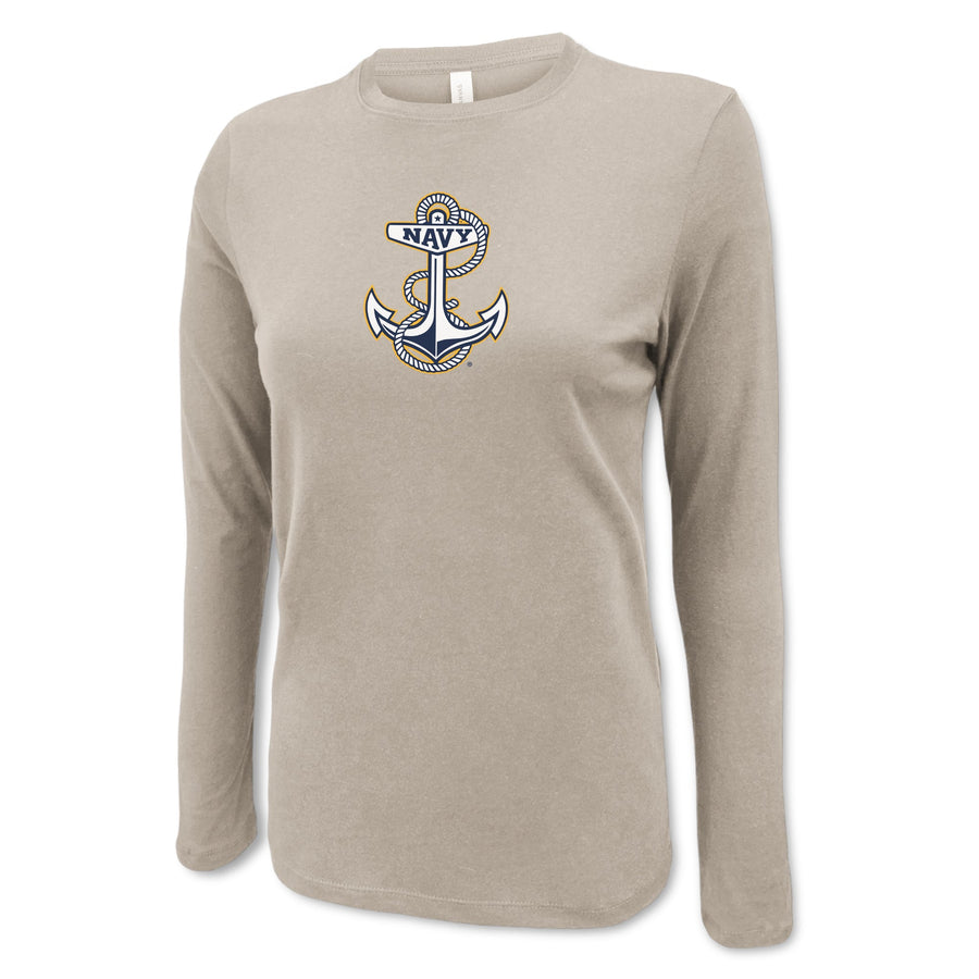 Navy Anchor Ladies Center Chest Long Sleeve