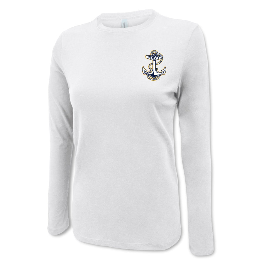 Navy Anchor Ladies Left Chest Long Sleeve