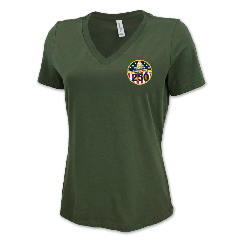 Navy 250th Anniversary Ladies V-Neck T-Shirt (OD Green) – Navy Gear