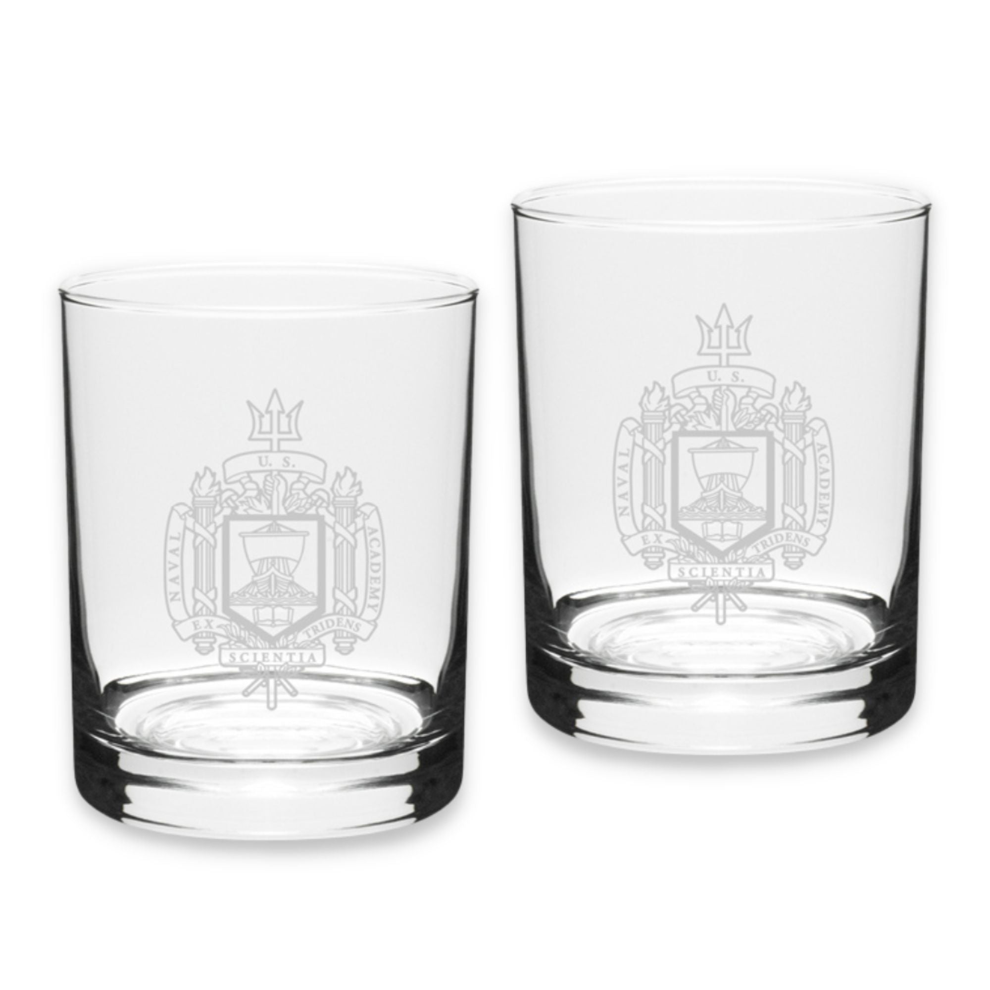 Naval Academy 14oz Deep Etched Double Old Fashion Glasses (Clear