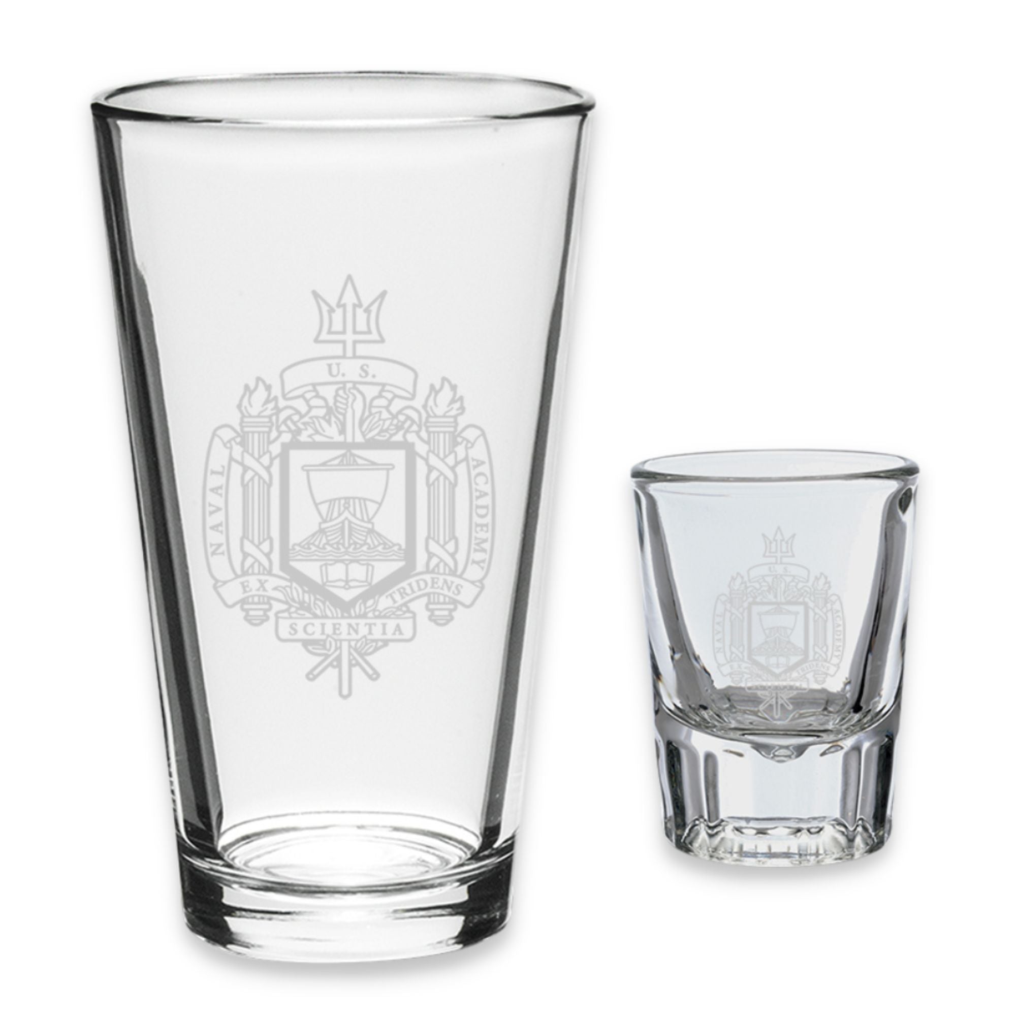 Naval Academy 16oz Deep Etched Pub Glass and 2oz Classic Shot