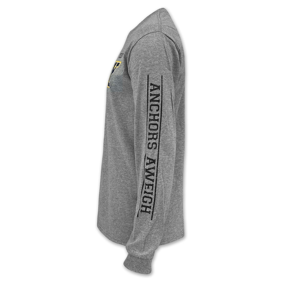 United States Navy Block Anchor Long Sleeve T-Shirt (Grey)