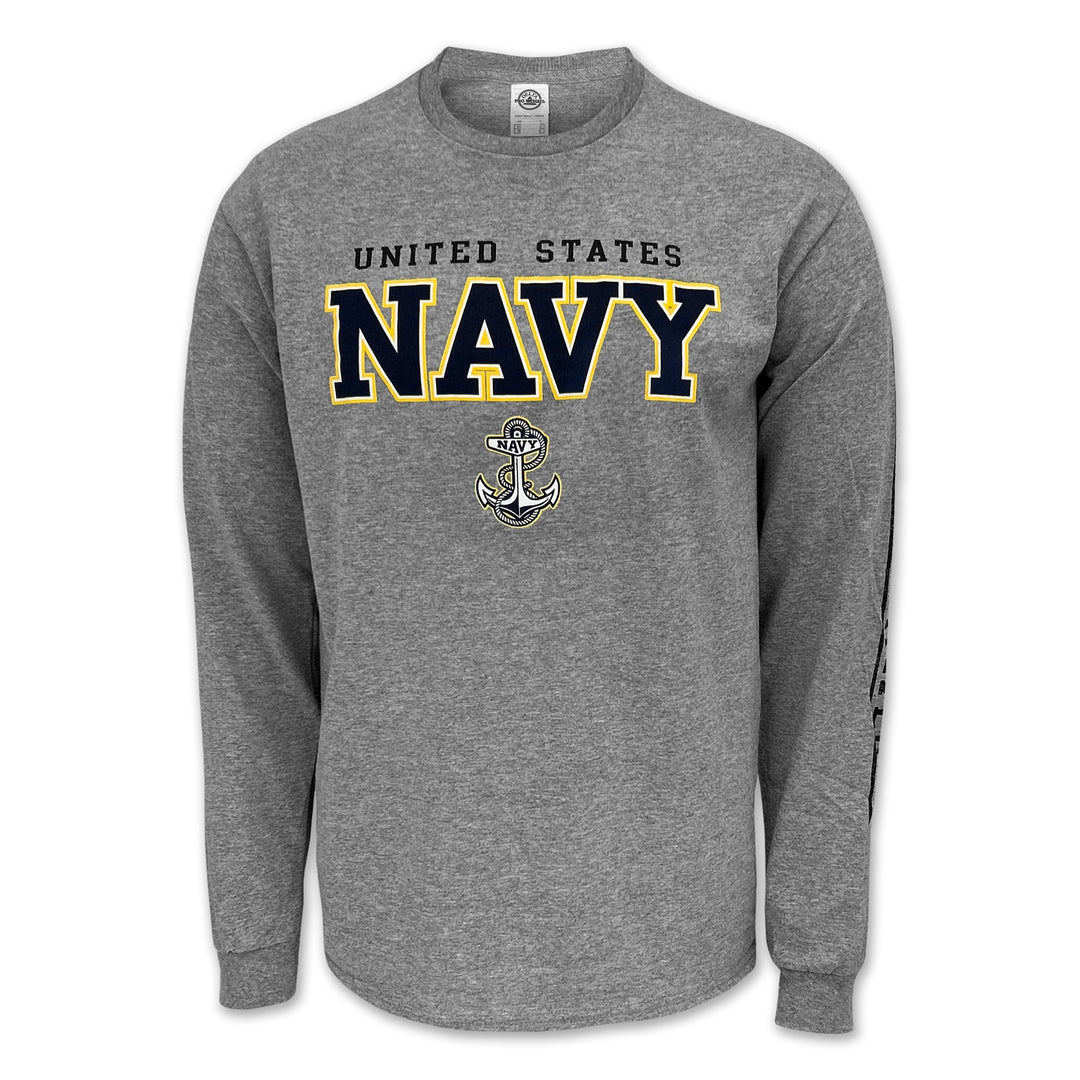 United States Navy Block Anchor Long Sleeve T-Shirt (Grey)