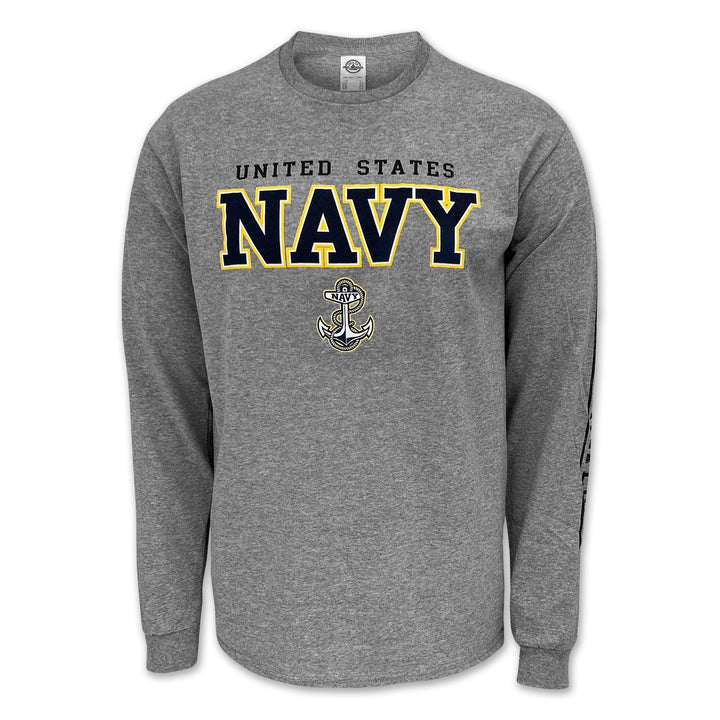United States Navy Block Anchor Long Sleeve T-Shirt (Grey)