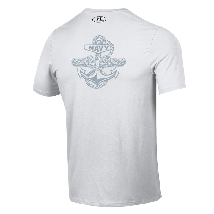 Navy Under Armour Anchor Silent Service Performance Cotton T-Shirt (White)