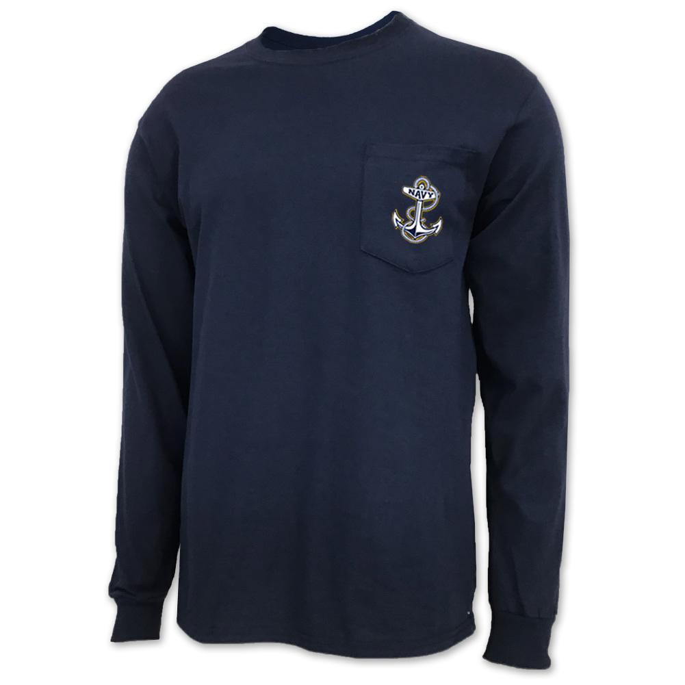 U.S. Navy T-Shirts: Navy Anchor Logo Long Sleeve Pocket T-Shirt
