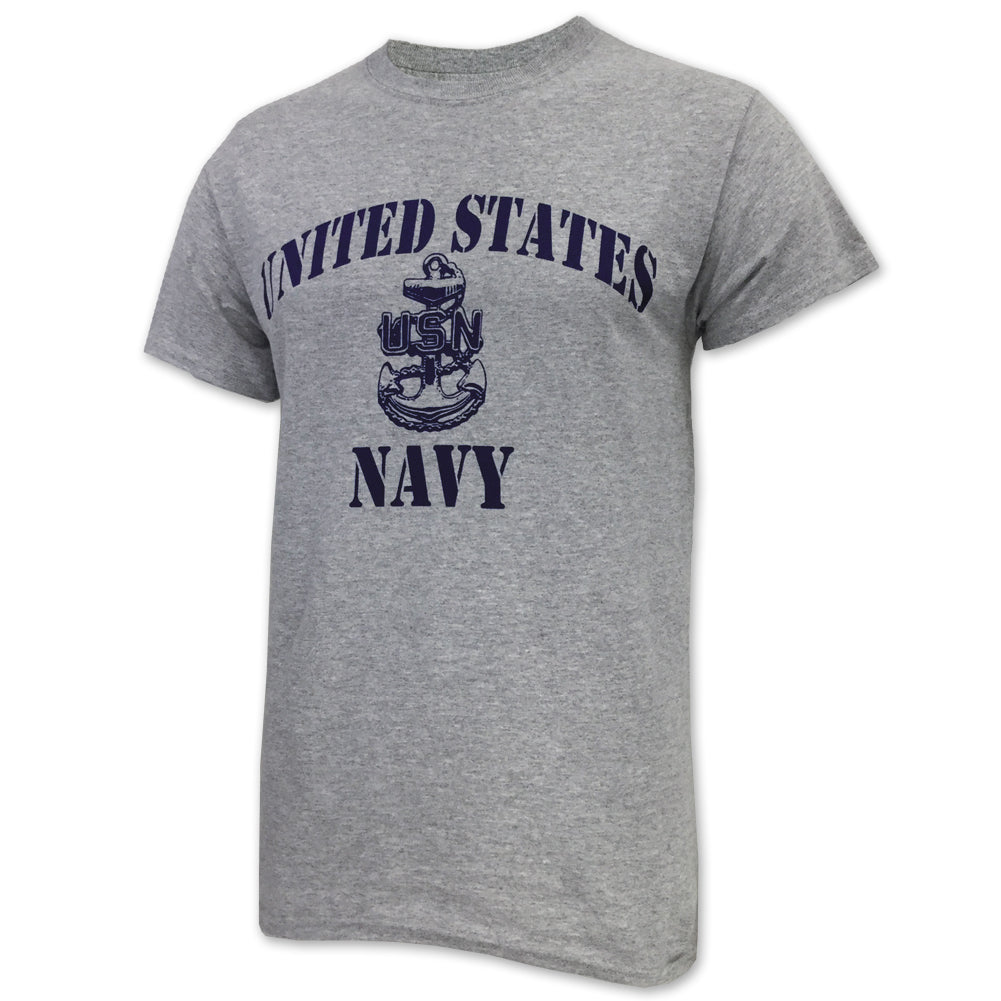Navy T-Shirts: Navy Anchor Logo T-Shirt in Grey Men's T
