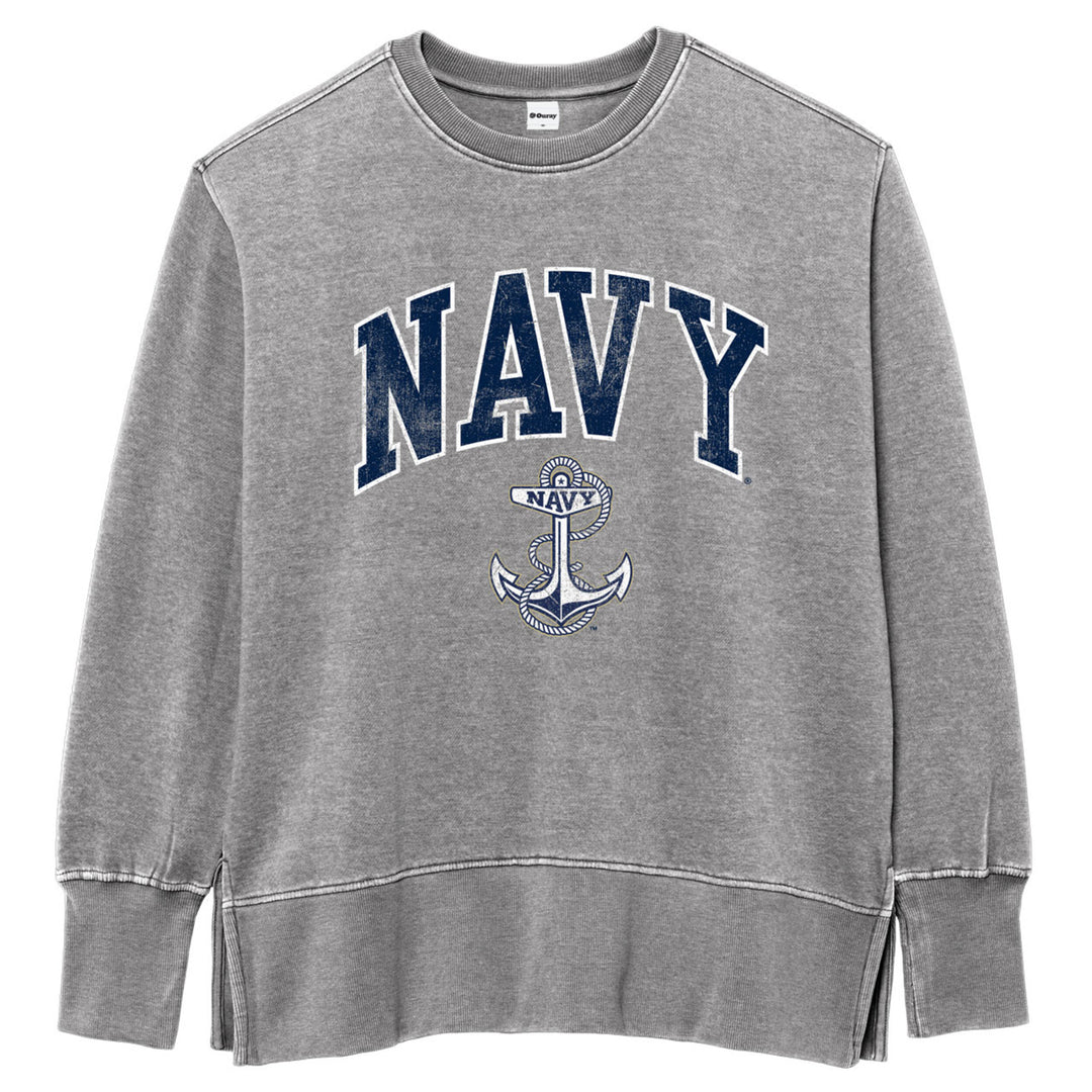 Navy Womens Weathered Fleece Crewneck (Heather Grey)*