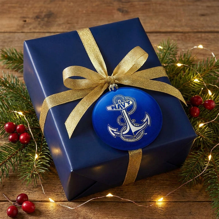 Navy Anchor 3" Satin Finish Flat Shatterproof Ornament (Blue)