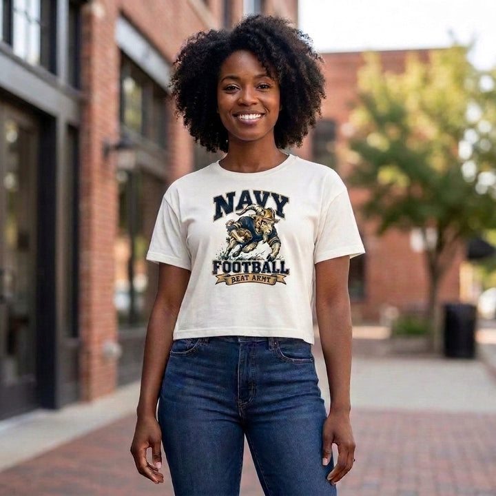 Women's Vintage Navy Football T-Shirt (vintage white)