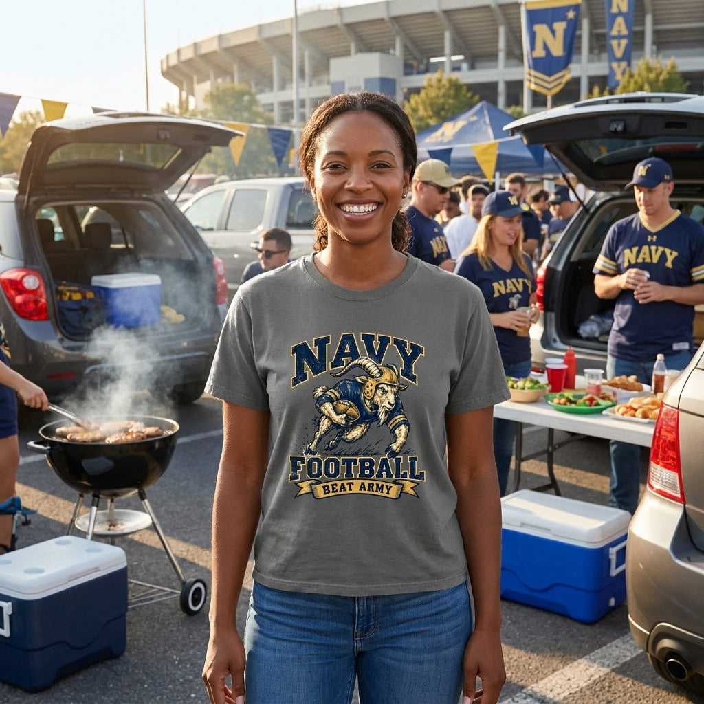 Women's Vintage Navy Football T-Shirt (washed charcoal)