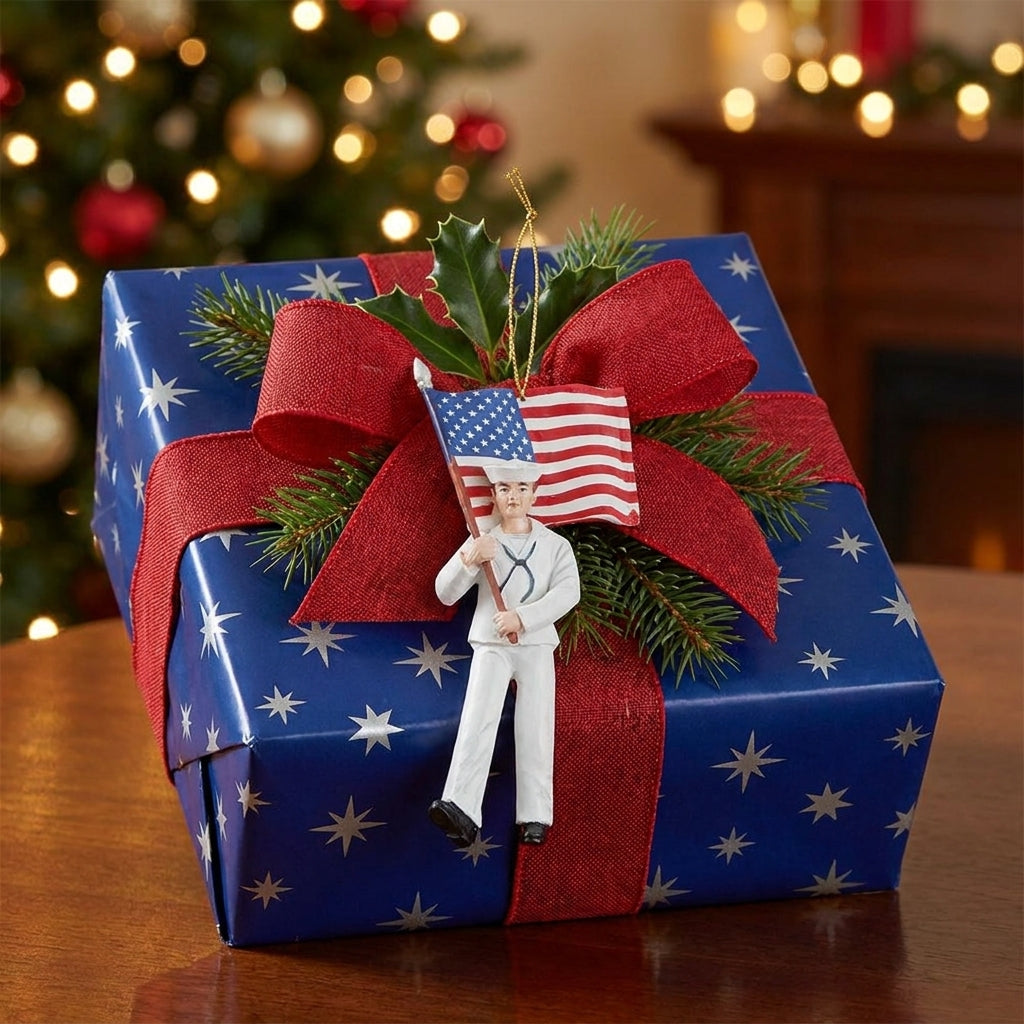 Navy Sailor With Flag Ornament