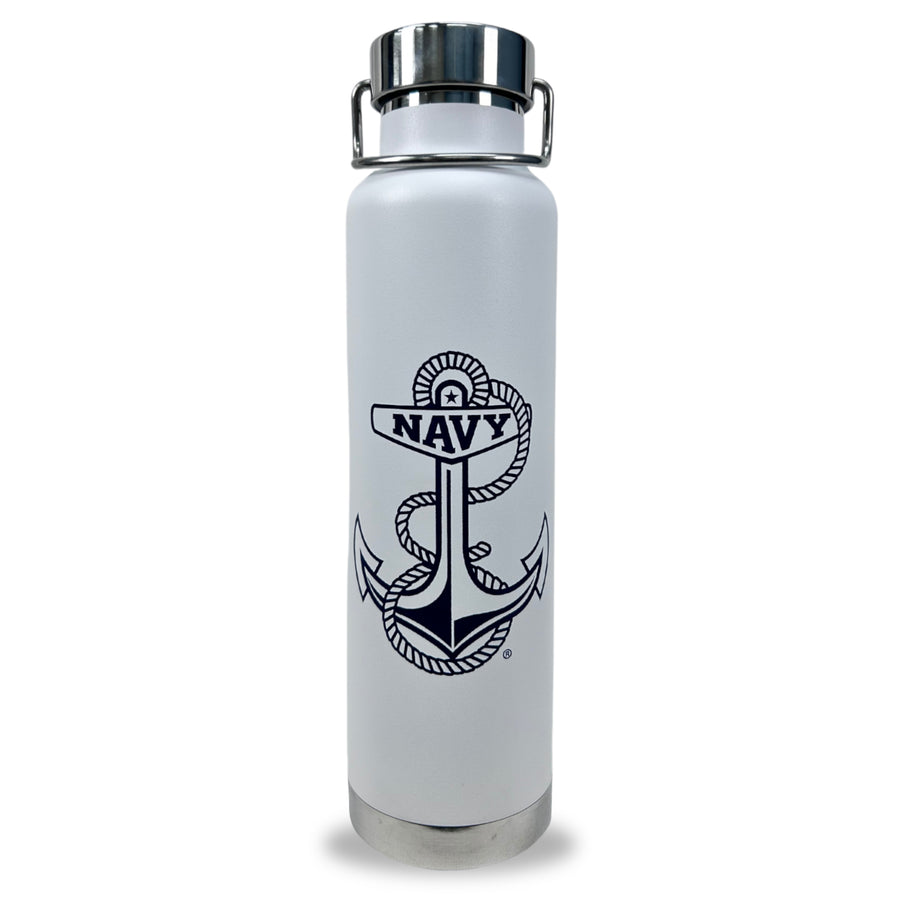 Navy Anchor Stainless Water Bottle (White)