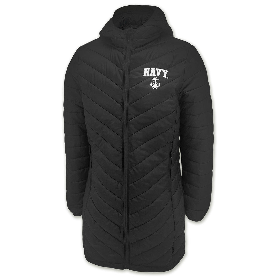 Navy Anchor Ladies Long Helio Insulated Coat (Black)