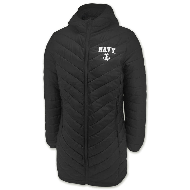 Navy Anchor Ladies Long Helio Insulated Coat (Black)