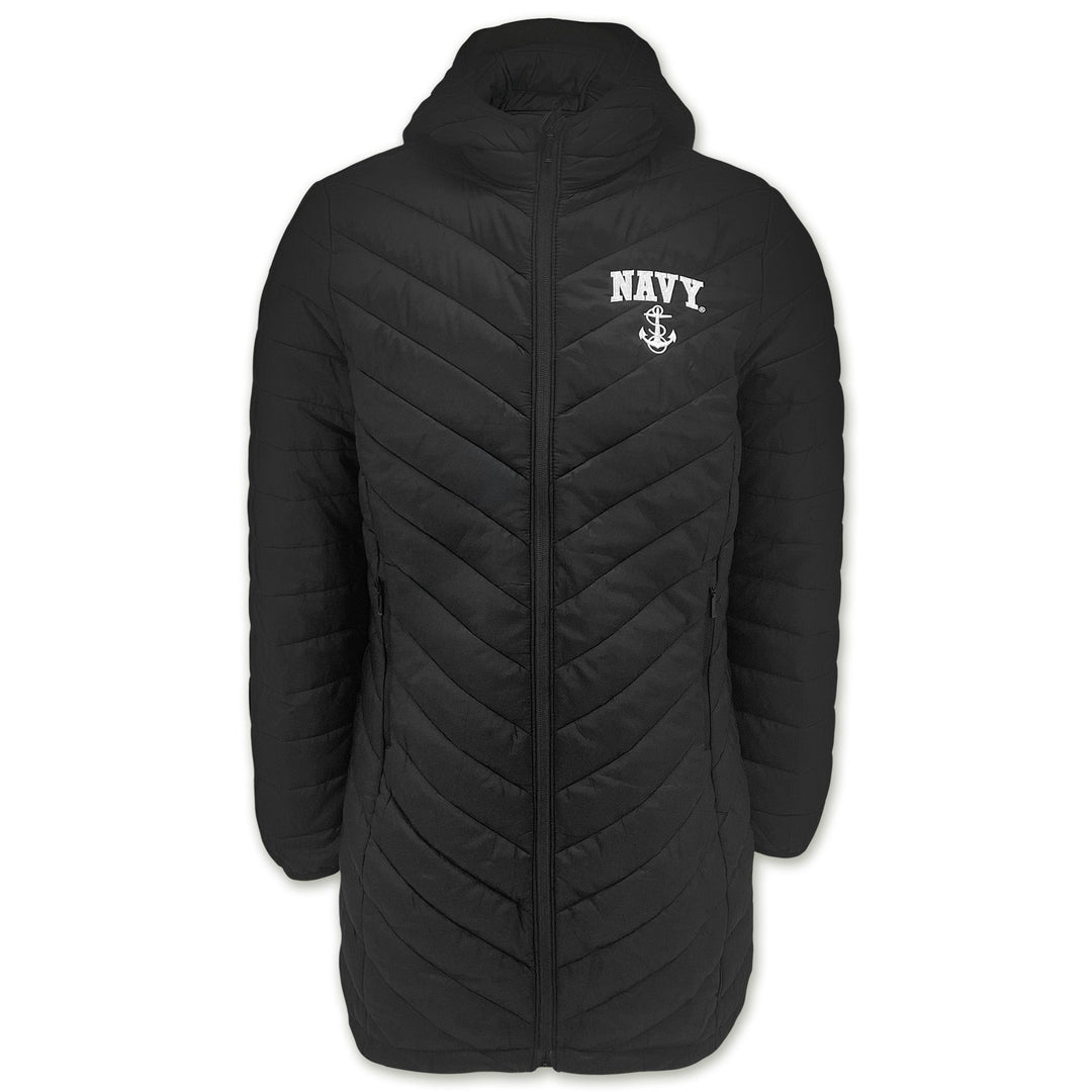 Navy Anchor Ladies Long Helio Insulated Coat (Black)