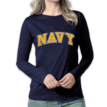 Load image into Gallery viewer, Navy Ladies Arch Scoop Neck Long Sleeve T-Shirt (Navy)