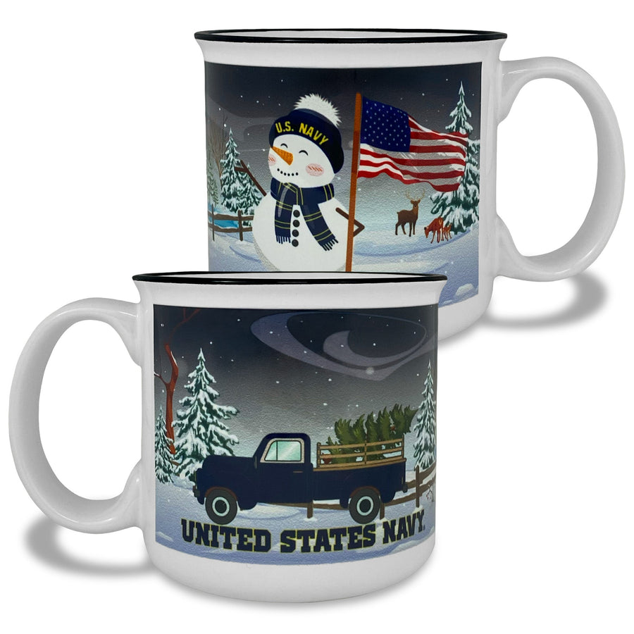 Navy Winter Scene 15oz Sublimated Campfire Mug (White)