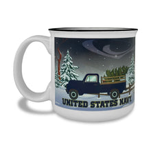 Load image into Gallery viewer, Navy Winter Scene 15oz Sublimated Campfire Mug (White)