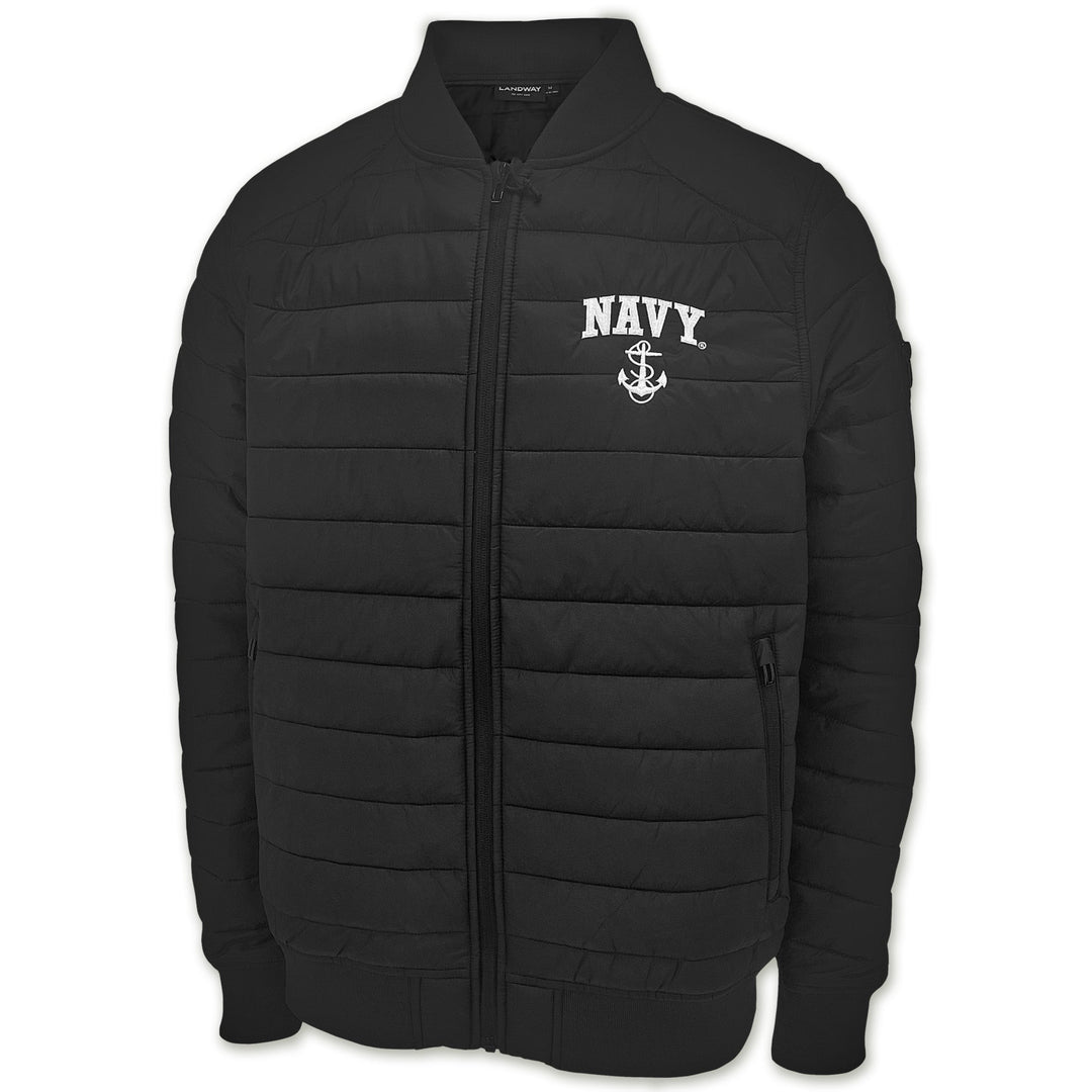 Navy Anchor Paradox Polyloft Bomber Jacket (Black)