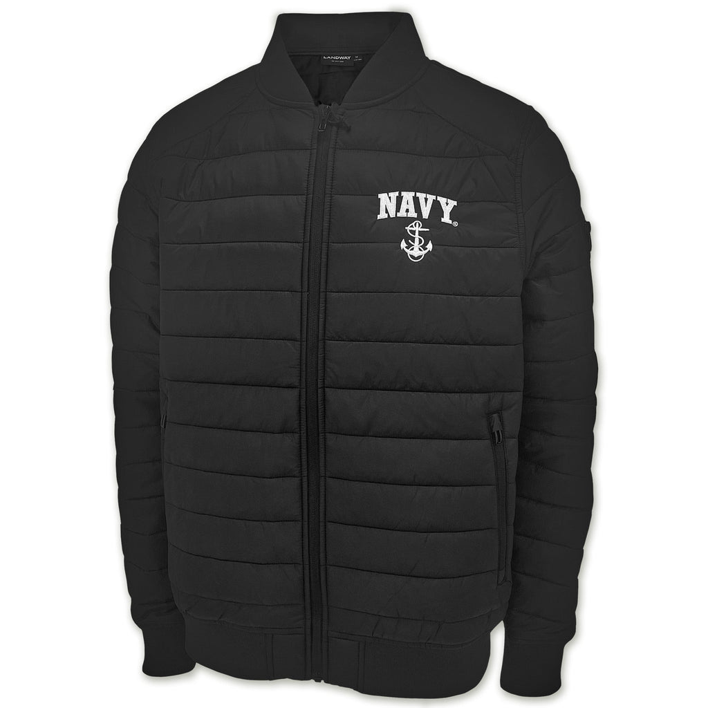 Navy Anchor Paradox Polyloft Bomber Jacket (Black)