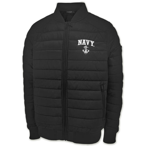 Navy Anchor Paradox Polyloft Bomber Jacket (Black)