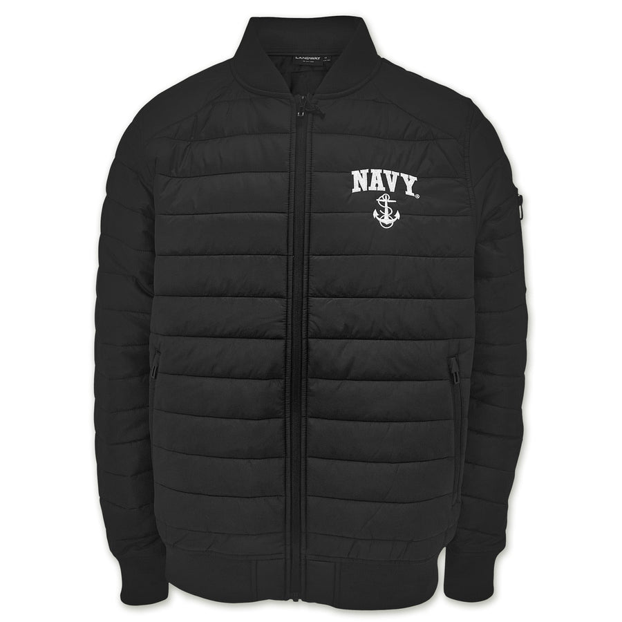Navy Anchor Paradox Polyloft Bomber Jacket (Black)