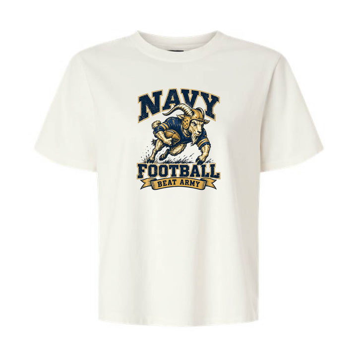 Women's Vintage Navy Football T-Shirt (vintage white)