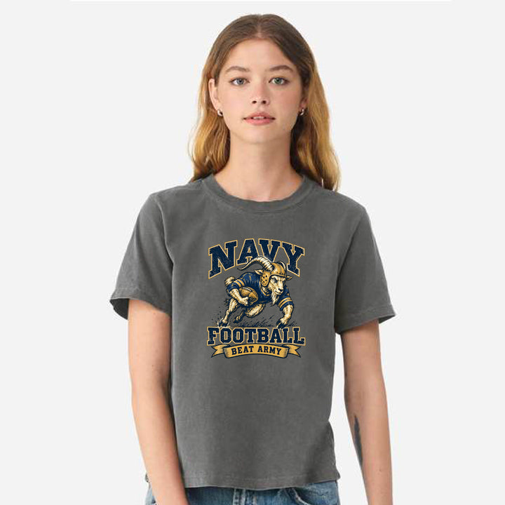 Women's Vintage Navy Football T-Shirt (washed charcoal)