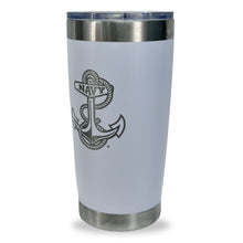 Load image into Gallery viewer, Navy Anchor Stainless Steel Laser Etched 20oz Tumbler (White)