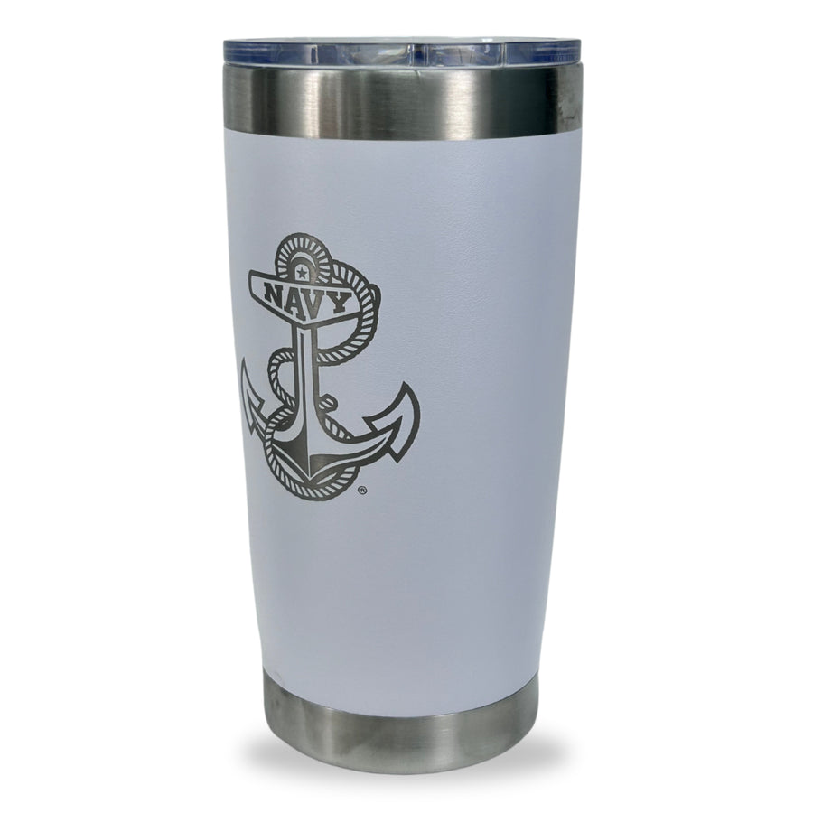 Navy Anchor Stainless Steel Laser Etched 20oz Tumbler (White)