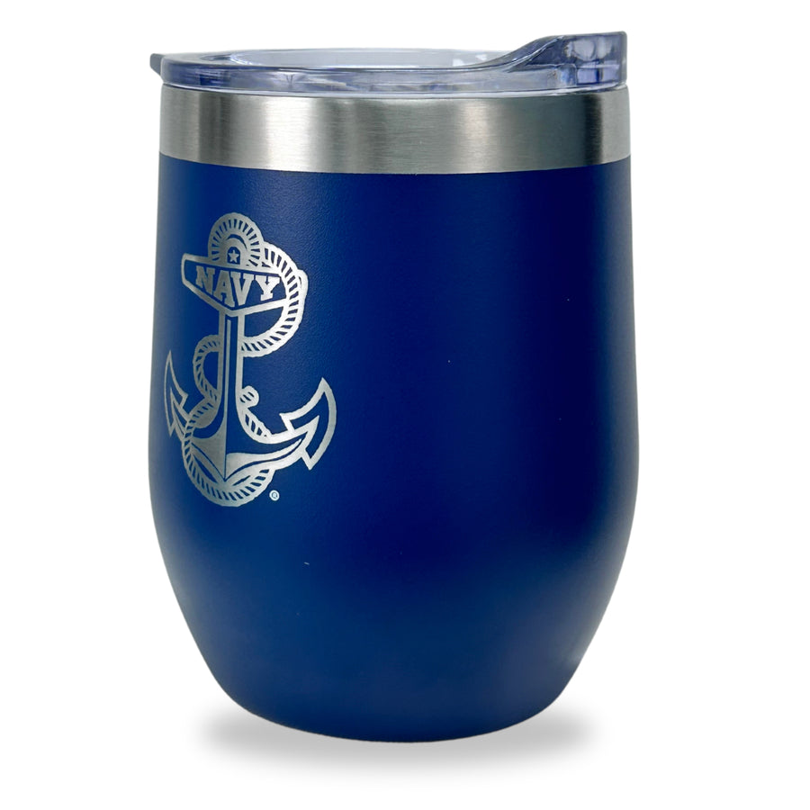 Navy Anchor Stainless Steel Laser Etched 16oz Cooler (Navy)