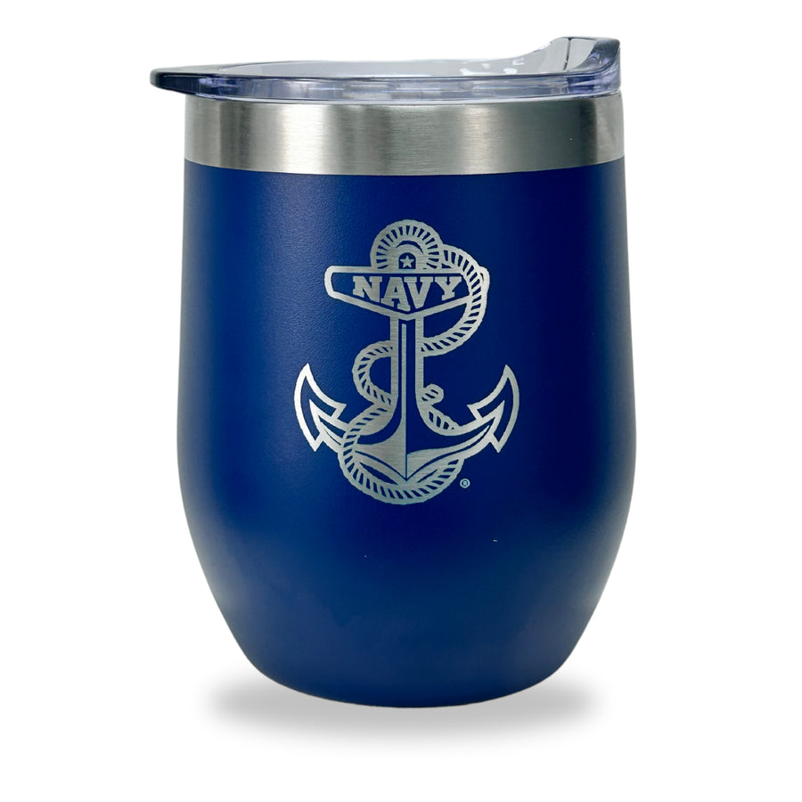 Navy Anchor Stainless Steel Laser Etched 16oz Cooler (Navy)