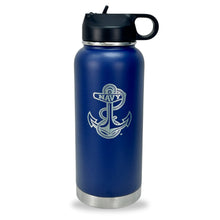 Load image into Gallery viewer, Navy Anchor Stainless Steel Laser Etched 32oz Water Bottle (Navy)