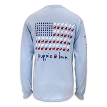 Load image into Gallery viewer, Puppie Love USA Flag Long Sleeve T-Shirt (Light Blue)