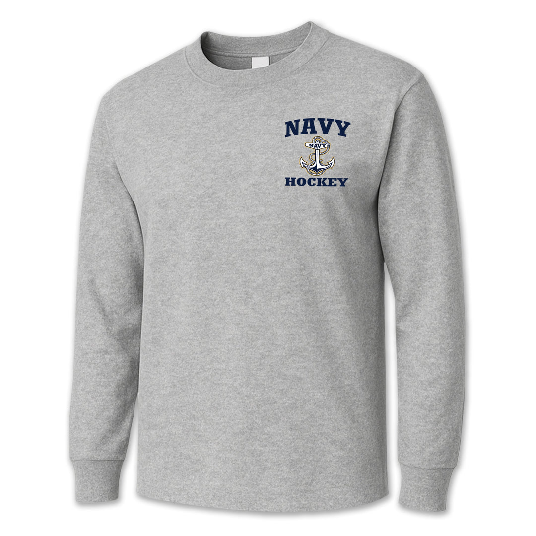 Navy Anchor Hockey Long Sleeve T-Shirt