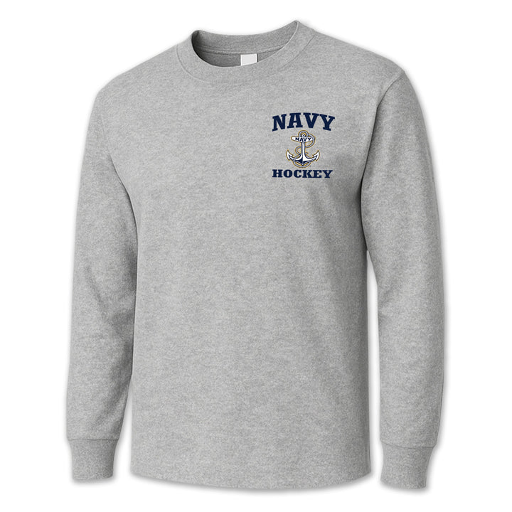 Navy Anchor Hockey Long Sleeve T-Shirt