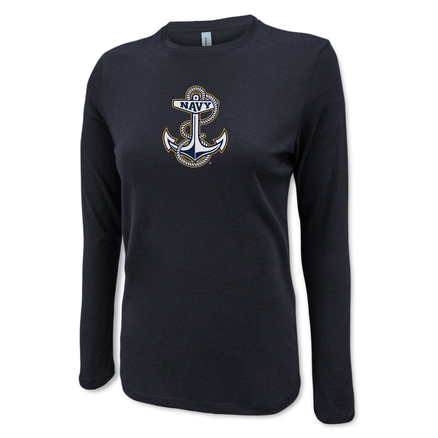Pick Your Design Navy Ladies Long Sleeve T-Shirt (Black)