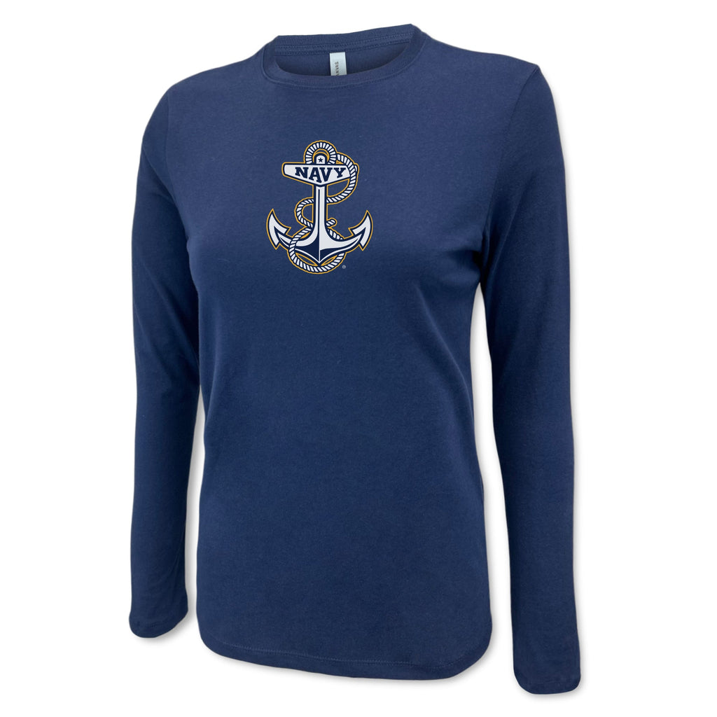 Navy Anchor Ladies Center Chest Long Sleeve