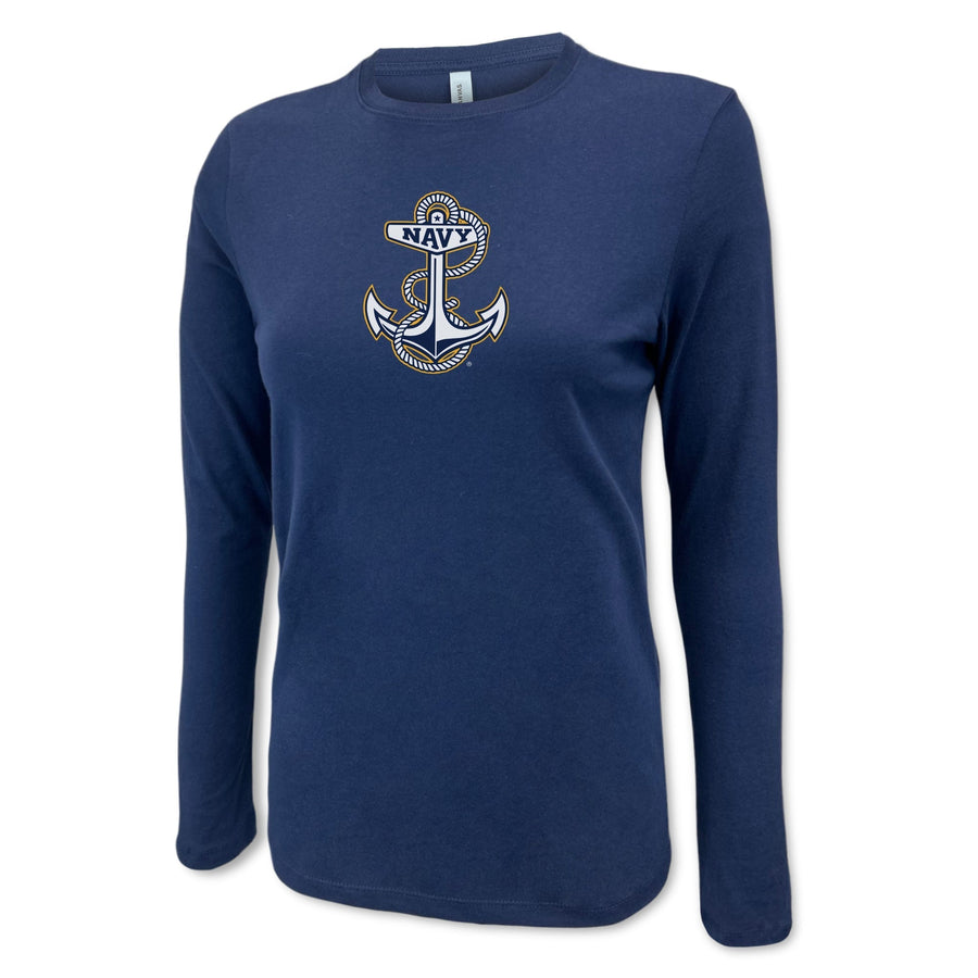 Pick Your Design Navy Ladies Long Sleeve T-Shirt (Navy)