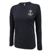 Load image into Gallery viewer, Navy Anchor Ladies Left Chest Long Sleeve