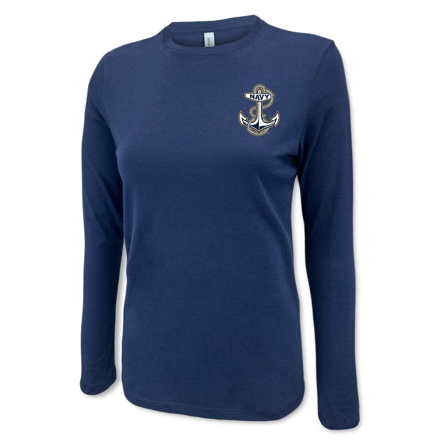 Pick Your Design Navy Ladies Long Sleeve T-Shirt (Navy)