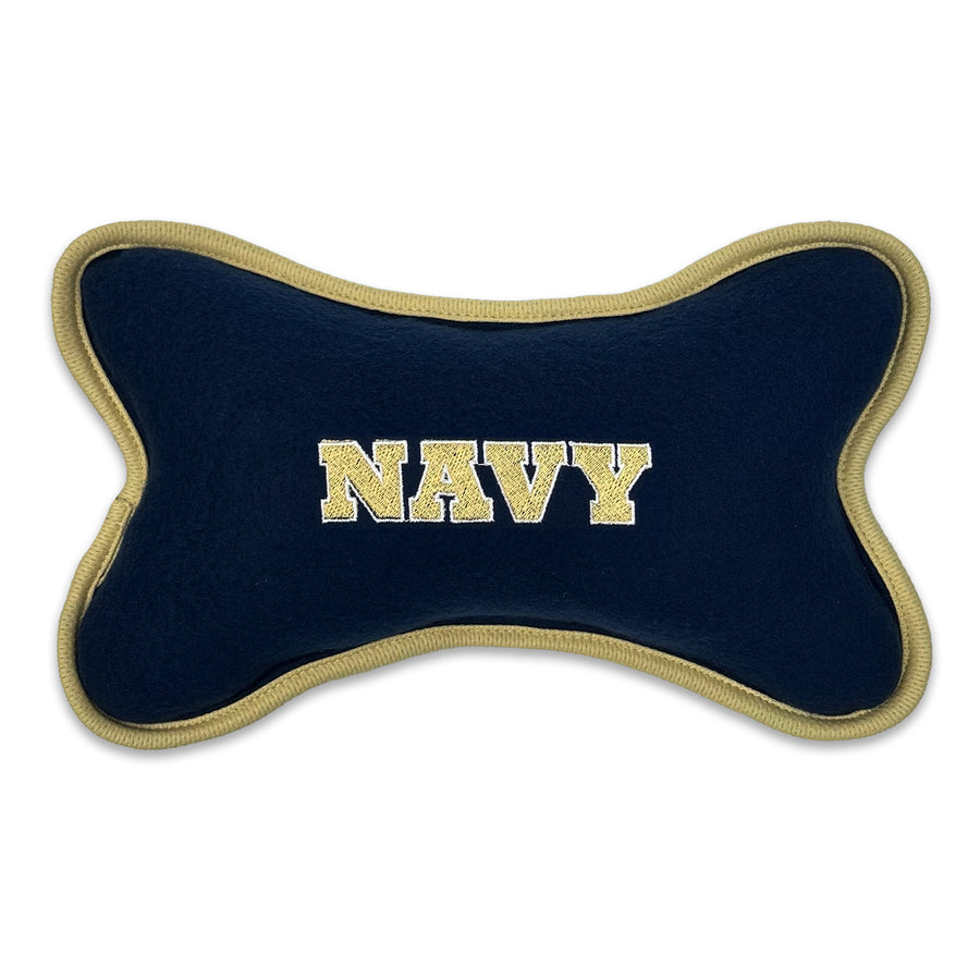 Navy Embroidered Bone Shaped Squeak Toy (Large - 10")
