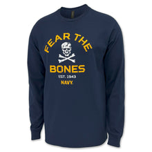 Load image into Gallery viewer, Navy Fear The Bones Long Sleeve T-Shirt (Navy)