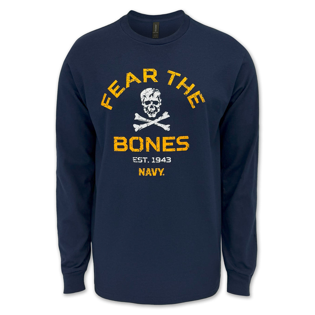 Navy Fear The Bones Long Sleeve T-Shirt (Navy)