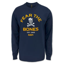 Load image into Gallery viewer, Navy Fear The Bones Long Sleeve T-Shirt (Navy)