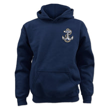 Load image into Gallery viewer, Navy Anchor Youth Left Chest Hood