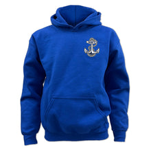 Load image into Gallery viewer, Navy Anchor Youth Left Chest Hood