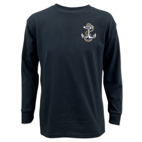 Navy Anchor Youth Left Chest Long Sleeve T-Shirt